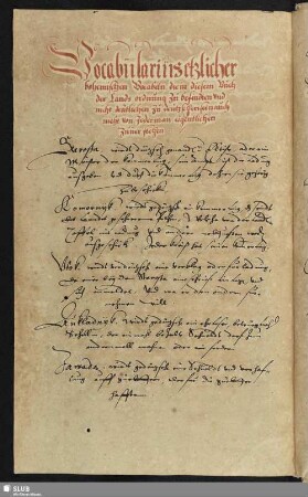 Vocabularius etzlicher bohemischen Vocabeln.