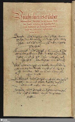 Vocabularius etzlicher bohemischen Vocabeln.