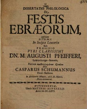 Dissertatio Philologica De Festis Ebraeorum