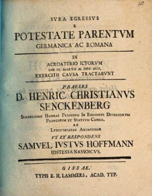 Iura egressus e potestate parentum germanica ac romana