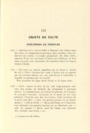 III Objets de culte