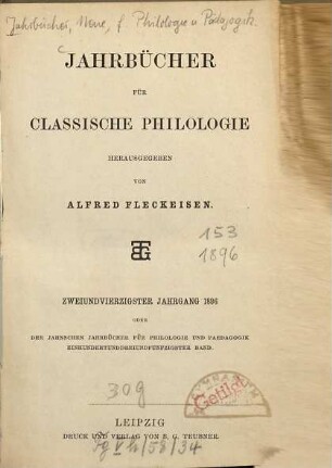 Neue Jahrbücher für Philologie und Pädagogik. 153 = Jg. 66 = Jg. 42. 1896