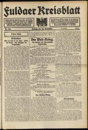 Erste Ausgabe vom Freitag, den 24. Dezember 1915.