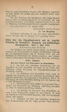 Gesetz über den Eigenthumserwerb und die dingliche Belastung der Grundstücke, Bergwerke und selbstständigen Gerechtigkeiten