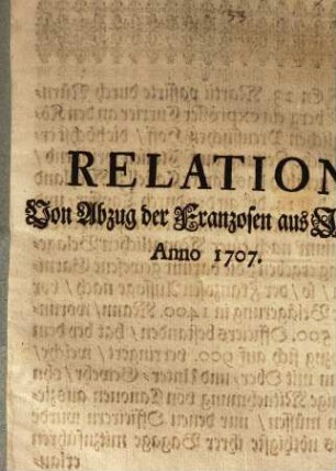 Relation Von Abzug der Franzosen aus Italien. Anno 1707.