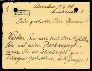 Mensi von Klarbach (1854-1933) Nachlass: Briefe von Maria Janitschek an Alfred Mensi von Klarbach - BSB Mensiana B. Janitschek, Maria