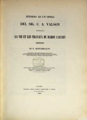 Intorno ad un'opera del Sig. C. A. Valson intitolata La vie et les travaux du Baron Cauchy