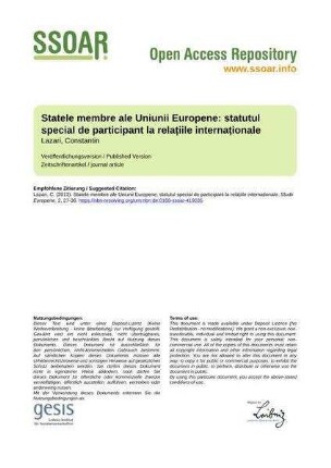 Statele membre ale Uniunii Europene: statutul special de participant la relațiile internaționale