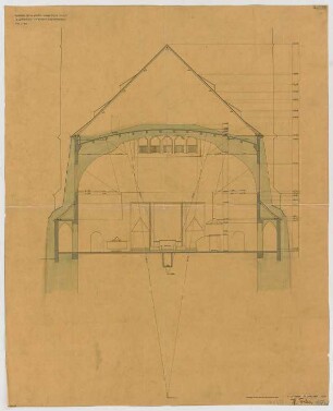 Fischer, Theodor; Ulm; Garnisonkirche (Pauluskirche) - Altarwand (Querschnitt m. Ansicht)