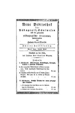 Inhalt [vierter Band, drittes Stück]