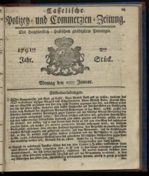 2tes Stueck, Montag den 10ten Januar. 1791
