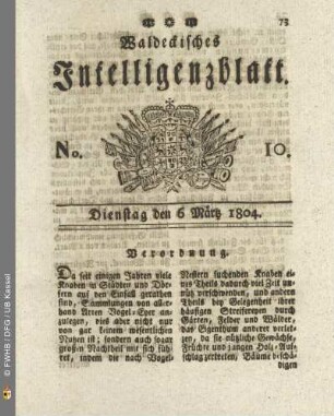 No. 10. Dienstag den 6 Maertz 1804