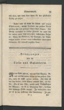 Erinnerungen über die Liebe und Galanterie