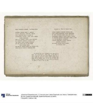 12 Umrisse zum Leben Raphaels von Urbino. Textblatt hinten