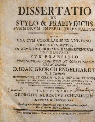 Dissertatio De stylo & praeiudiciis summorum imperii tribunalium
