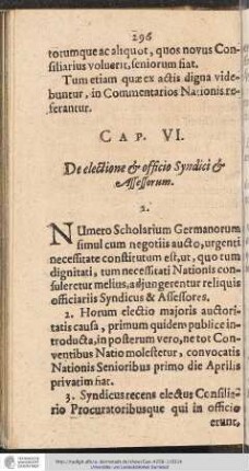 CAPUT VI. De electione & officio Syndici & Assessorum