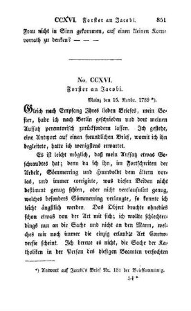 No. CCXVI. Forster an Jacobi