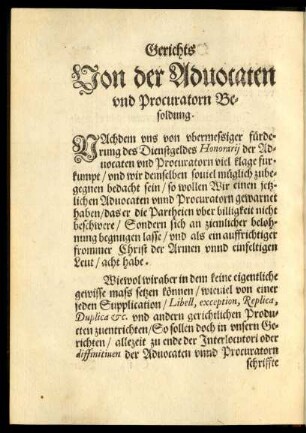Von der Advocaten und Procuratorn Besoldung.