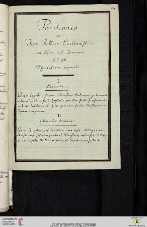 Positiones ex Jure Publico Ecclesiastico ad Diem 26. Januarii 1796 Disputationi expositae