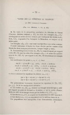 NOTES SUR LA GÉOMÉTRIE DU TRIANGLE.