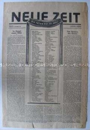 Tageszeitung der CDU (SBZ) "Neue Zeit" u.a. zum Andenken an die Opfer des 20. Juli 1944