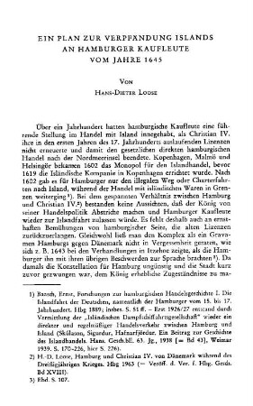 Ein Plan zur Verpfändung Islands an Hamburger Kaufleute vom Jahre 1645