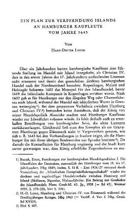 Ein Plan zur Verpfändung Islands an Hamburger Kaufleute vom Jahre 1645