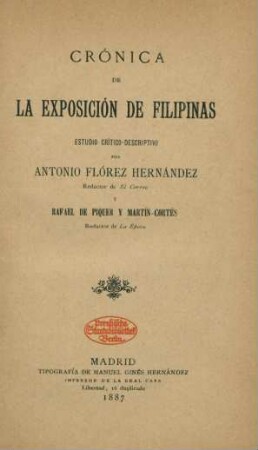 Crónica de la Exposición de Filipinas : estudio crítico-descriptivo
