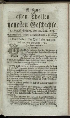 LI. Nachlese. Coburg, den 22. Dec. 1753.