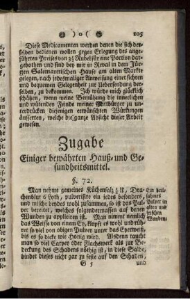Zugabe Einiger bewährten Hauß- und Gesundheitsmittel.