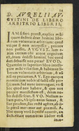 D. Aurelii Augustini De Libero Arbitrio Liber II.