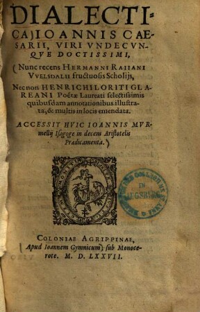 Dialectica Ioannis Caesarii, Viri Undecunque Doctissimi