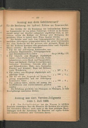Auszug aus dem Vereins-Zollgesetz vom 1. Juli 1869.