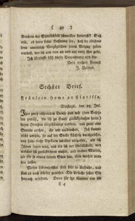Sechster Brief. Fräulein Howe an Clarissa. - Achter Brief. Clarissa an Fräulein Howe.
