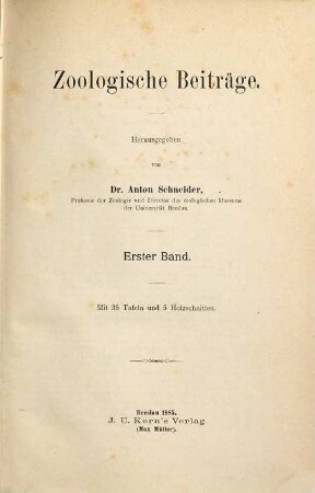 Zoologische Beiträge, 1. 1885