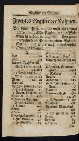 Zweytes Register der Nahmen