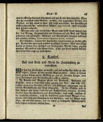 8. Kapitel. Auf was Arth udn Weise die Haußuchung zu verrichten.