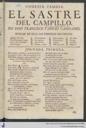 Comedia Famosa: El Sastre Del Campillo.