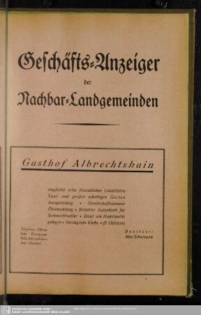 Anzeigen : Geschäfts-Anzeiger der Nachbar-Landgemeinden