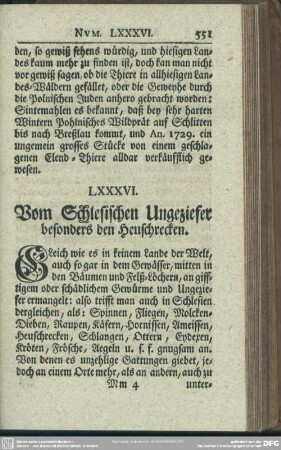 LXXXVI. Vom Schlesischen Ungeziefer besonders den Heuschrecken