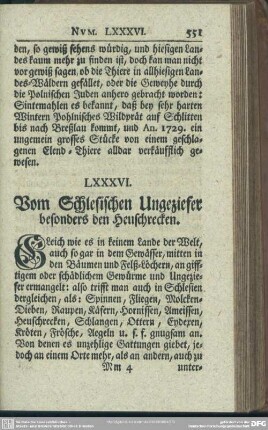 LXXXVI. Vom Schlesischen Ungeziefer besonders den Heuschrecken