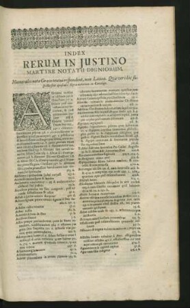 Index Rerum In Justino Martyre Notatu Digniorum.