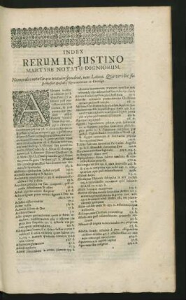 Index Rerum In Justino Martyre Notatu Digniorum.