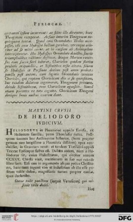 Martini Crusii de Heliodoro iudicium