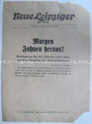 Extrablatt der "Neuen Leipziger Zeitung" mit der Anordnung zur Beflaggung anlässlich der Kapitulation Polens
