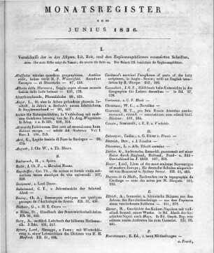 Monatsregister vom Juni 1836