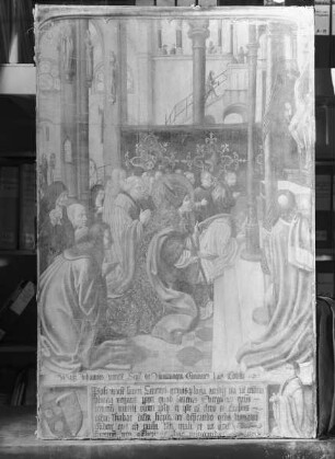 15. Bild: Nach dem Tode des Heiligen Severin herrscht drei Jahre lang große Dürre, Bischof Evergislus und sein Volk bitten den Heiligen Severin um Abhilfe