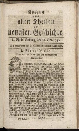 L. Nachl. Coburg, den 12. Dec. 1750.