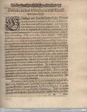 Vorred an den Günstigen und Kunstliebenden Leser.