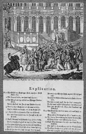 Dresden: Andrang zum Großen Opernhaus anläßlich der Aufführung der "Olympiade" : Dresden: Andrang zum Großen Opernhaus anläßlich der Aufführung der "Olympiade" von Johann Adolph Hasse. Karikatur aus dem "Deutsch-Franzosen", 1756. Dresden: Kupferstich-Kabinett. Barocktheater-Ausstellung im Dresdner Zwinger 1954